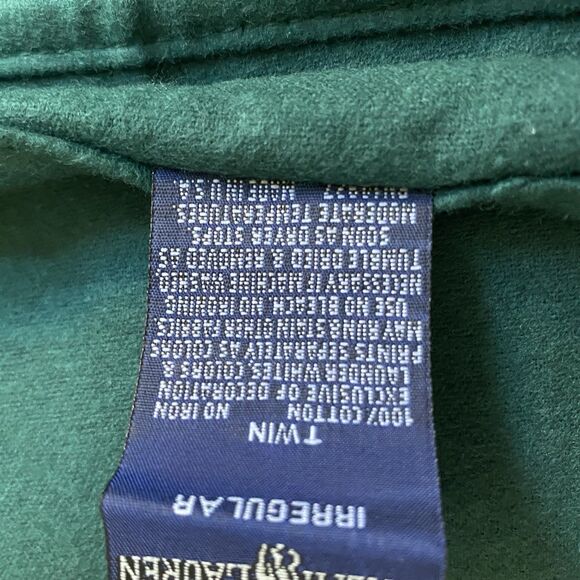 Vintage Ralph Lauren Flannel Flat Sheet Twin Dark Green 100% cotton Made USA - Picture 2 of 4